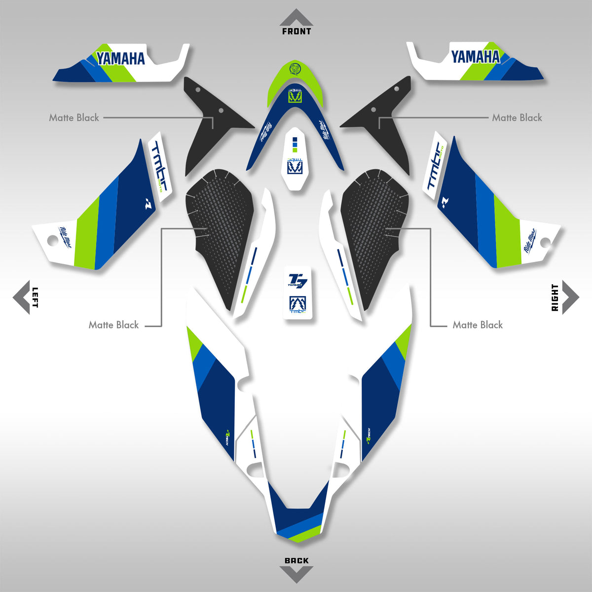 2019 - 2024 YAMAHA TENERE 700 - RTECH WHITE / BLUE / GREEN STRIPES - GRAPHICS KIT