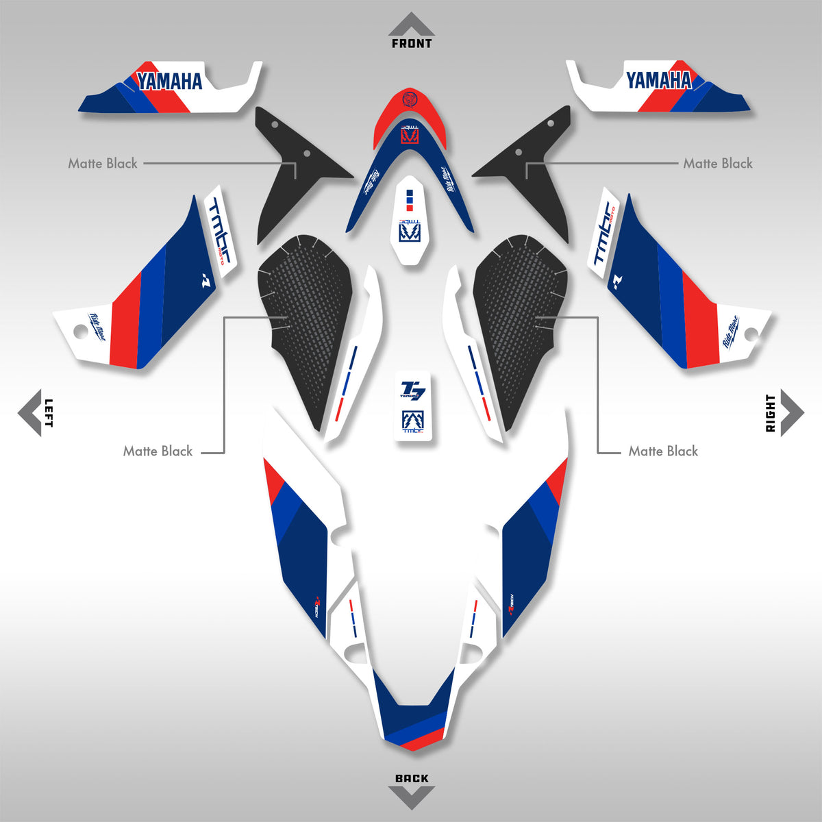 2019 - 2024 YAMAHA TENERE 700 - RTECH WHITE / BLUE / RED STRIPES - GRAPHICS KIT