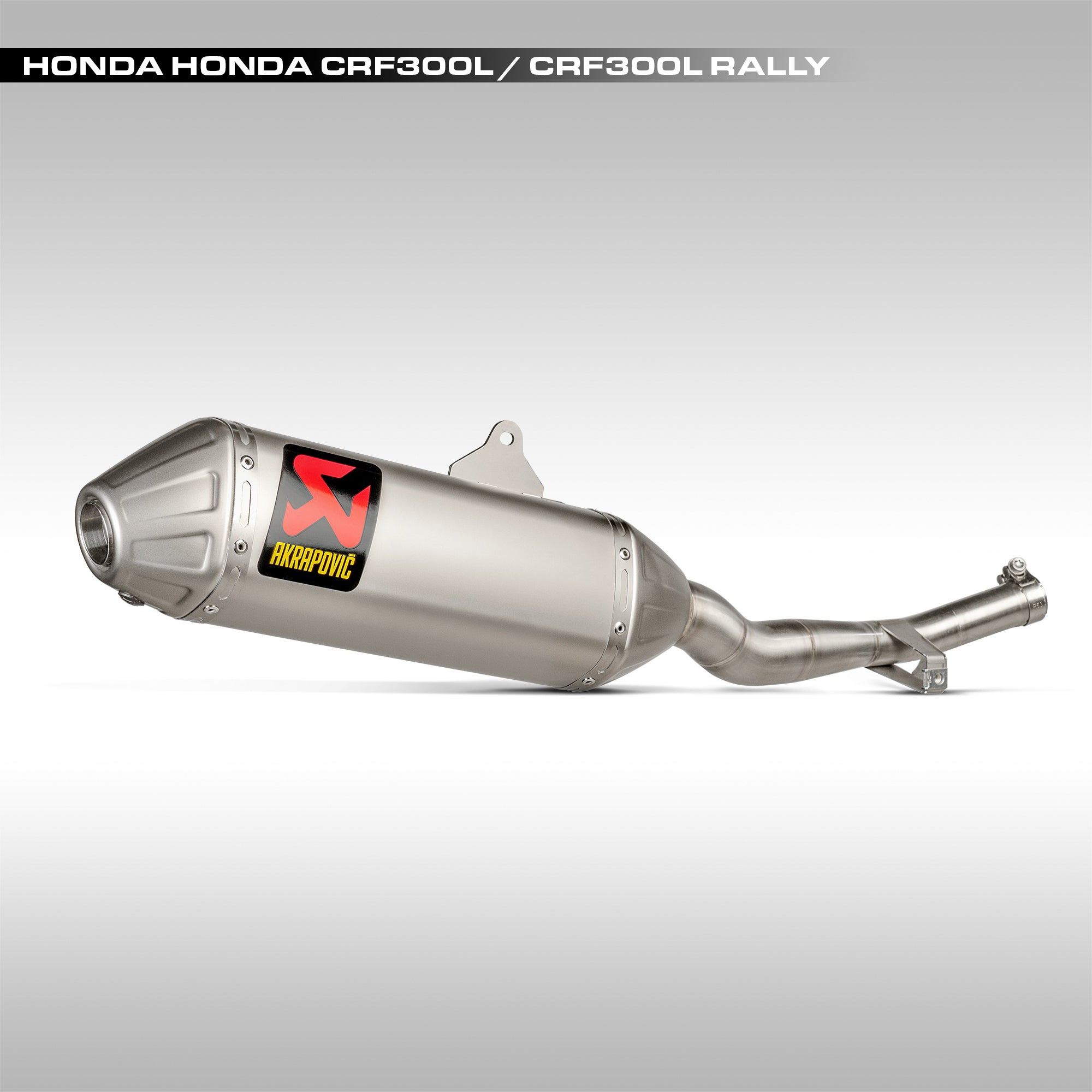 Akrapovice slip-on exhaust for the Honda CRF300L and CRF300L Rally. Off-Road  specific design from the engineeres at Akrapovic. Stainless steel and titanium construction.