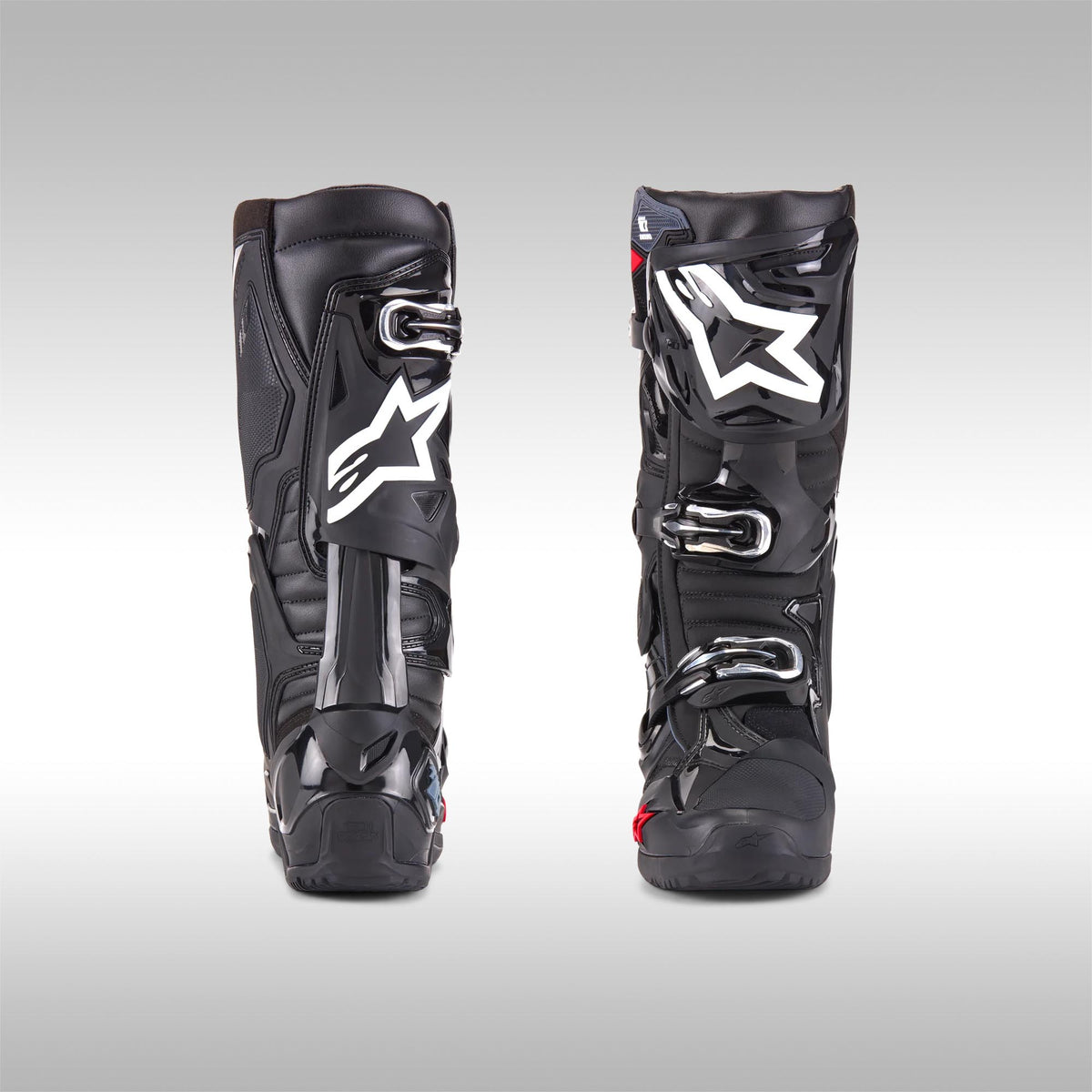 Alpinestars Tech 10 Enduro offroad boots. View of the front and back, side by side.