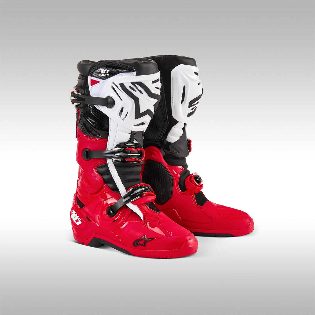 Alpinestars Tech 10 Enduro offroad boots in Red, Black and White color option.