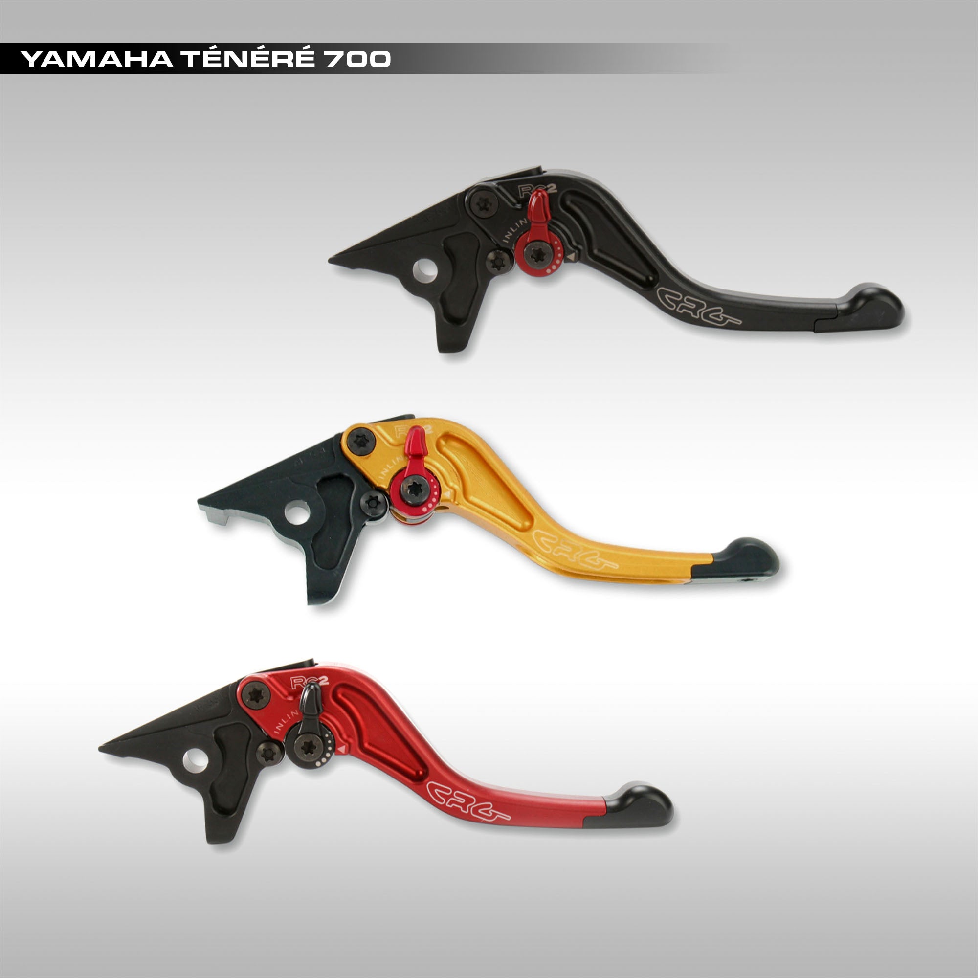 CRG shorty brake levers for the Yamaha Tenere 700 in three colors