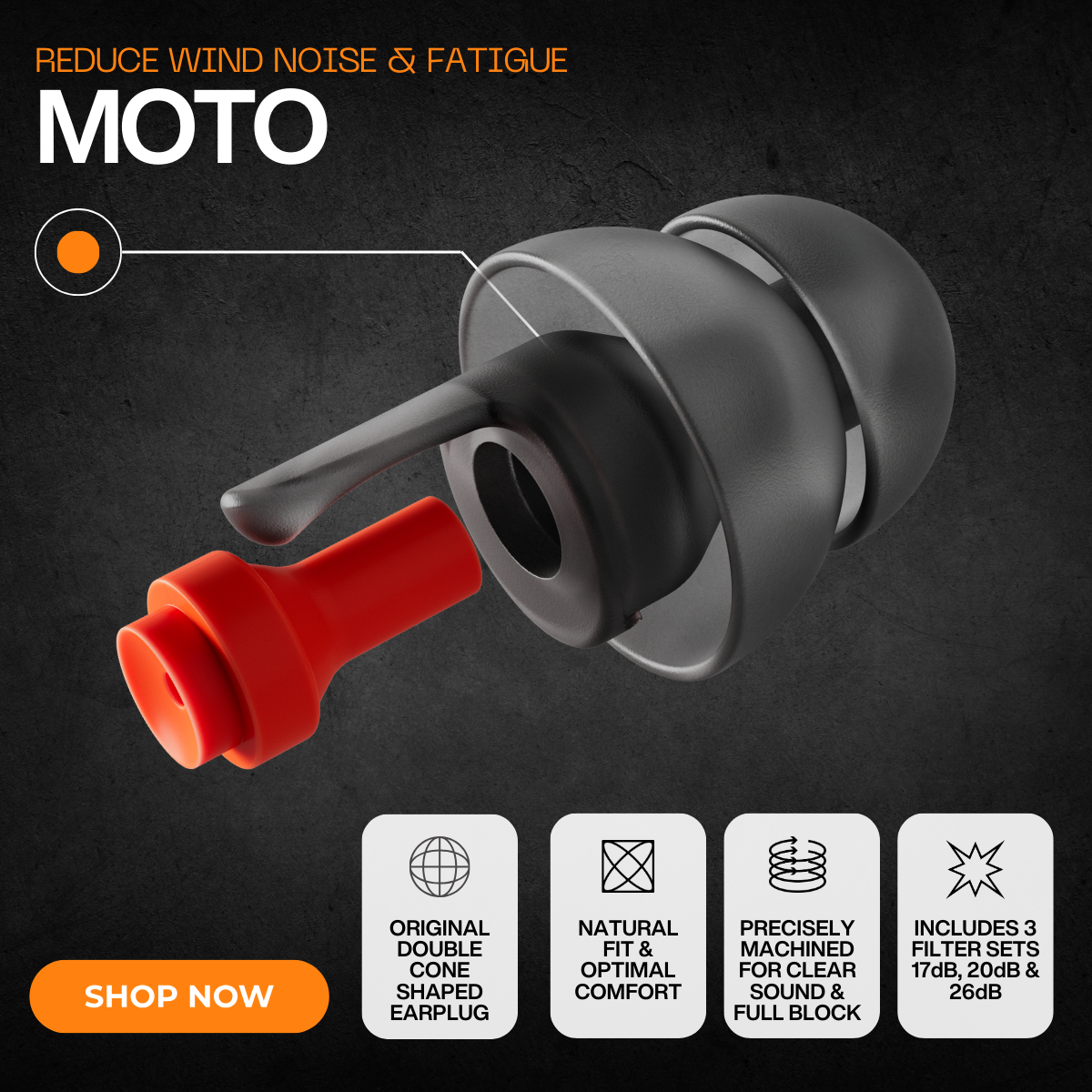 EARPEACE - MOTO EARPLUGS FOR HEARING PROTECTION WHILE MOTORCYCLE RIDING