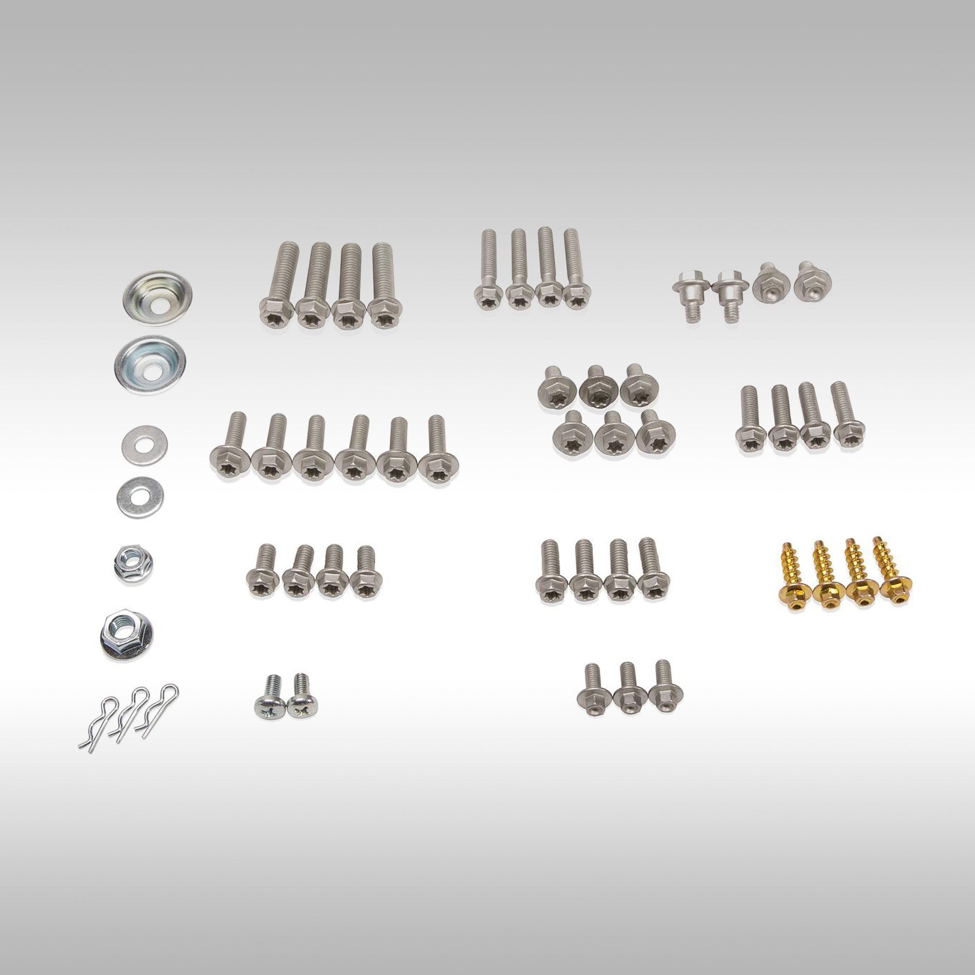 Motion Pro 54 piece euro style bolt kit for KTM, Husqvarna, Gasgas dirtbike, enduro bikes, and dualsports. Motorcycle hardware for your shop or your pack. 