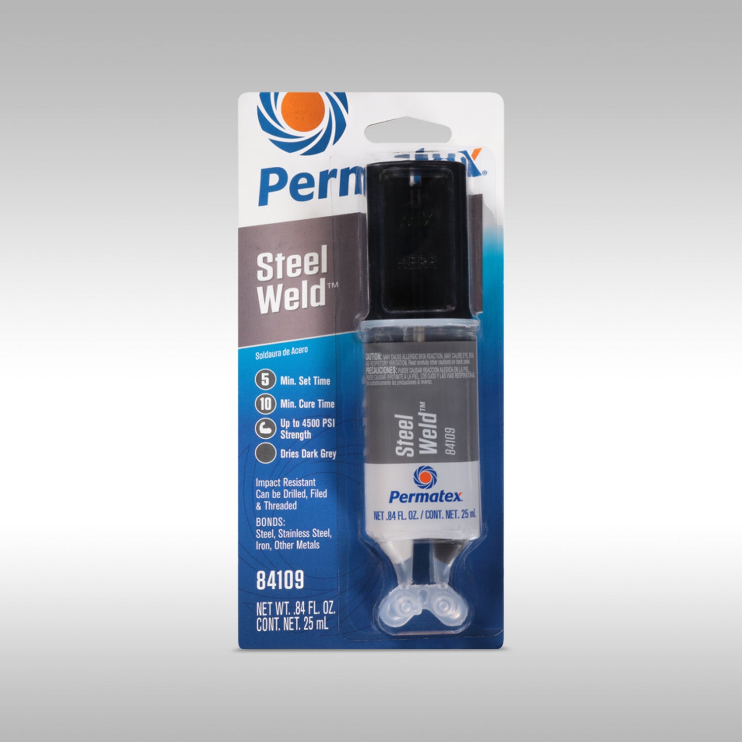Permatex® Steel Weld® is Ideal for complex, multi-piece assemblies. Bonds rigid materials including aluminum, brass, chrome, copper, iron, stainless steel, steel. Use to seal welded seams, fills metal cracks, and mount metal components.