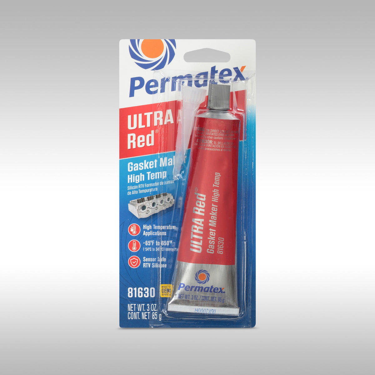 Permatex’s Ultra Red offers high temperature resistant available today. Ultra Red is a high-performance low-odor formulation, outperforming the previous gen. Red RTV. Ultra Red resists temperatures up to 650°F (343°C).