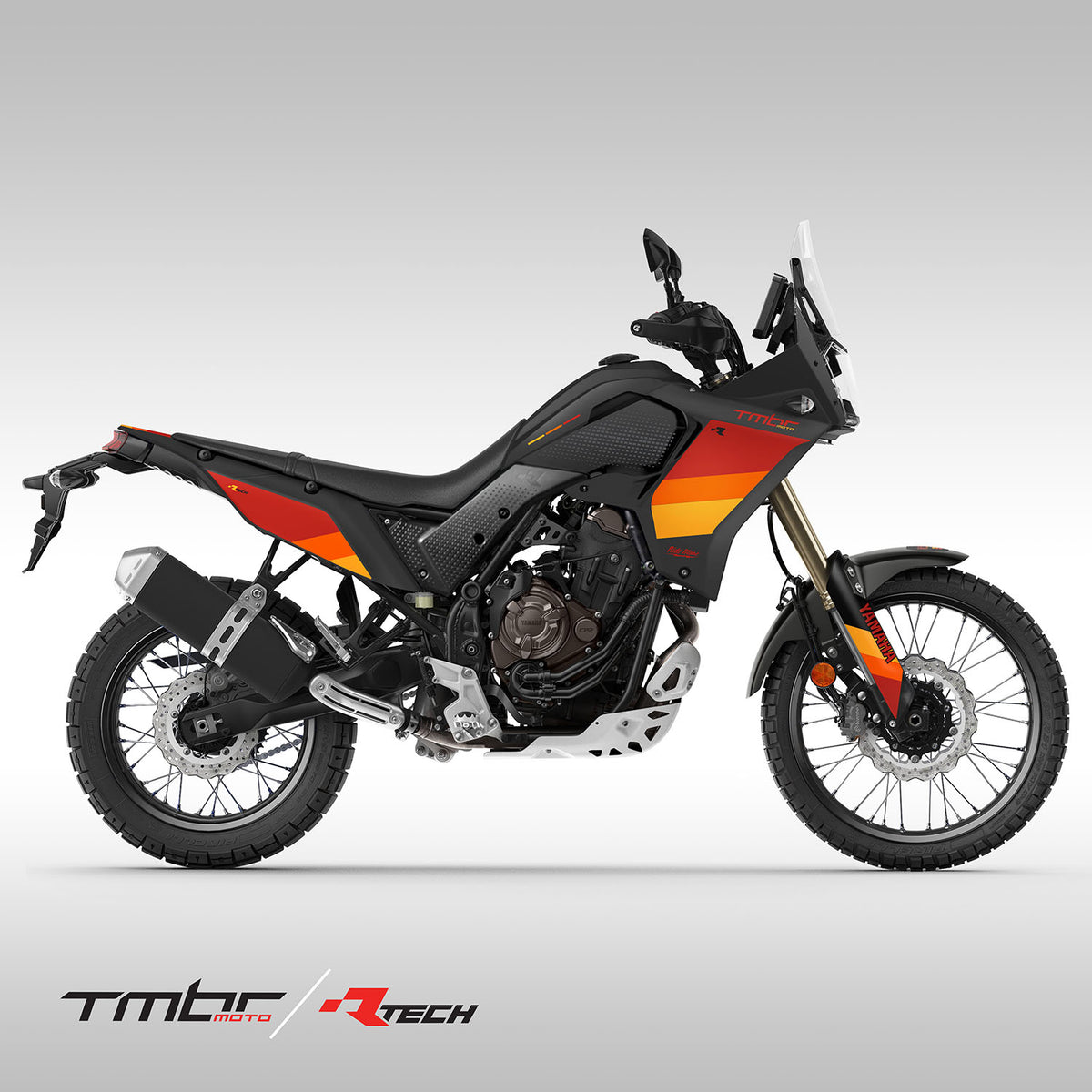 2019 - 2024 YAMAHA TENERE 700 - RTECH BLACK / RED / ORANGE STRIPE - GRAPHICS KIT