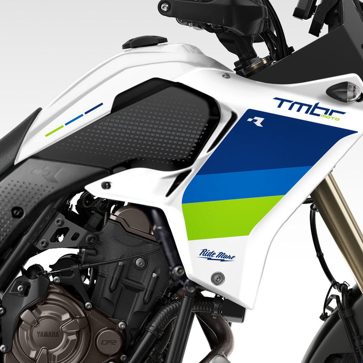 2019 - 2024 YAMAHA TENERE 700 - RTECH WHITE / BLUE / GREEN STRIPES - GRAPHICS KIT