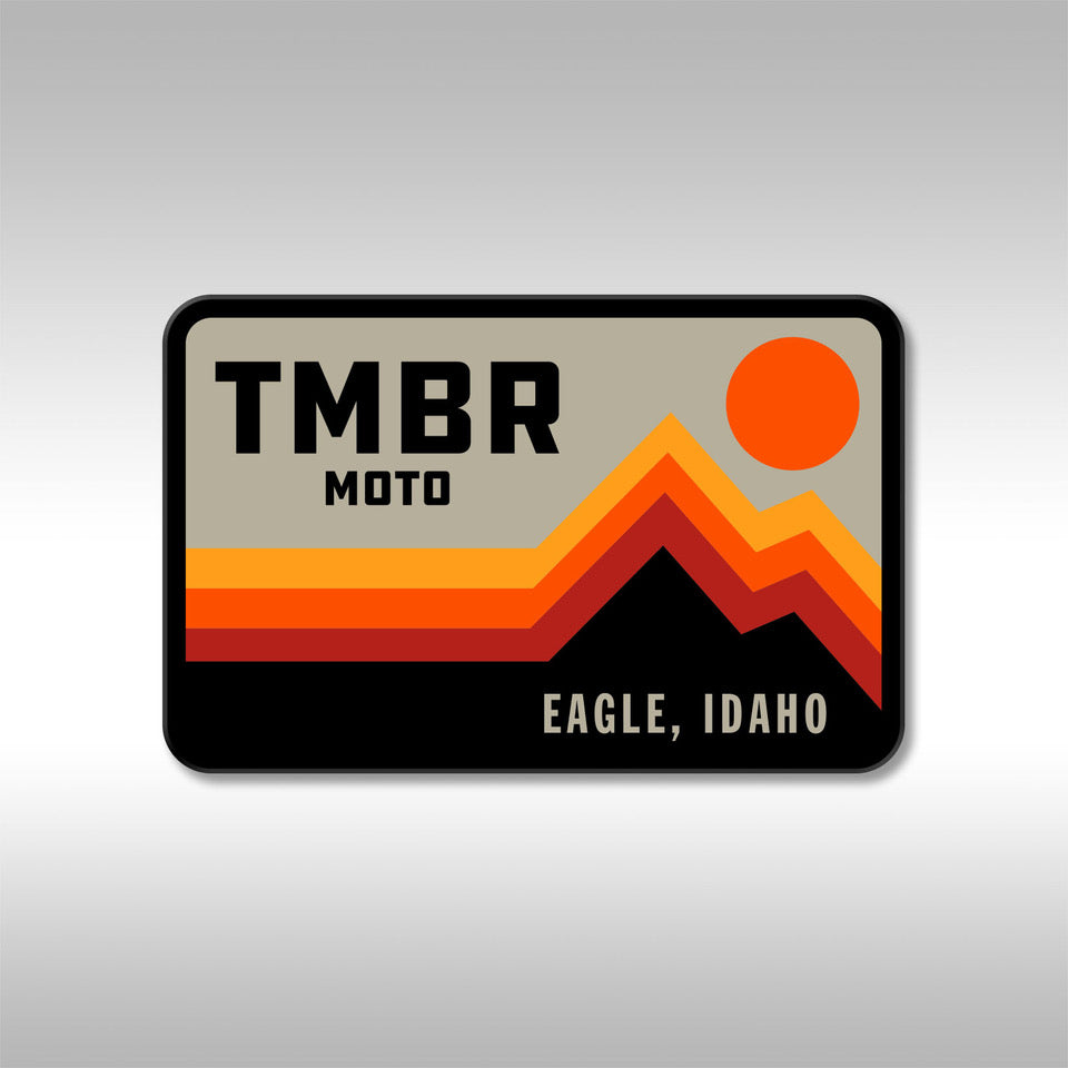 TMBR MOTO heavy duty brown, orange, red, yellow, tan mountain logo sticker