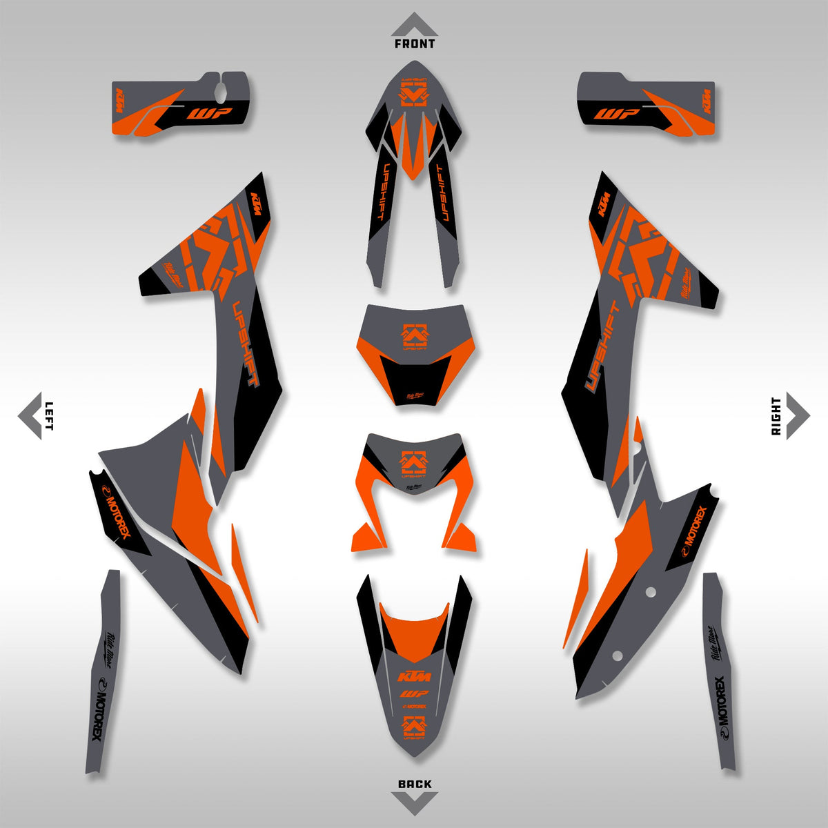 2023 - 2024 KTM EXC, XC, XC-F GRAPHICS KIT - STRATUS ORANGE / GRAY