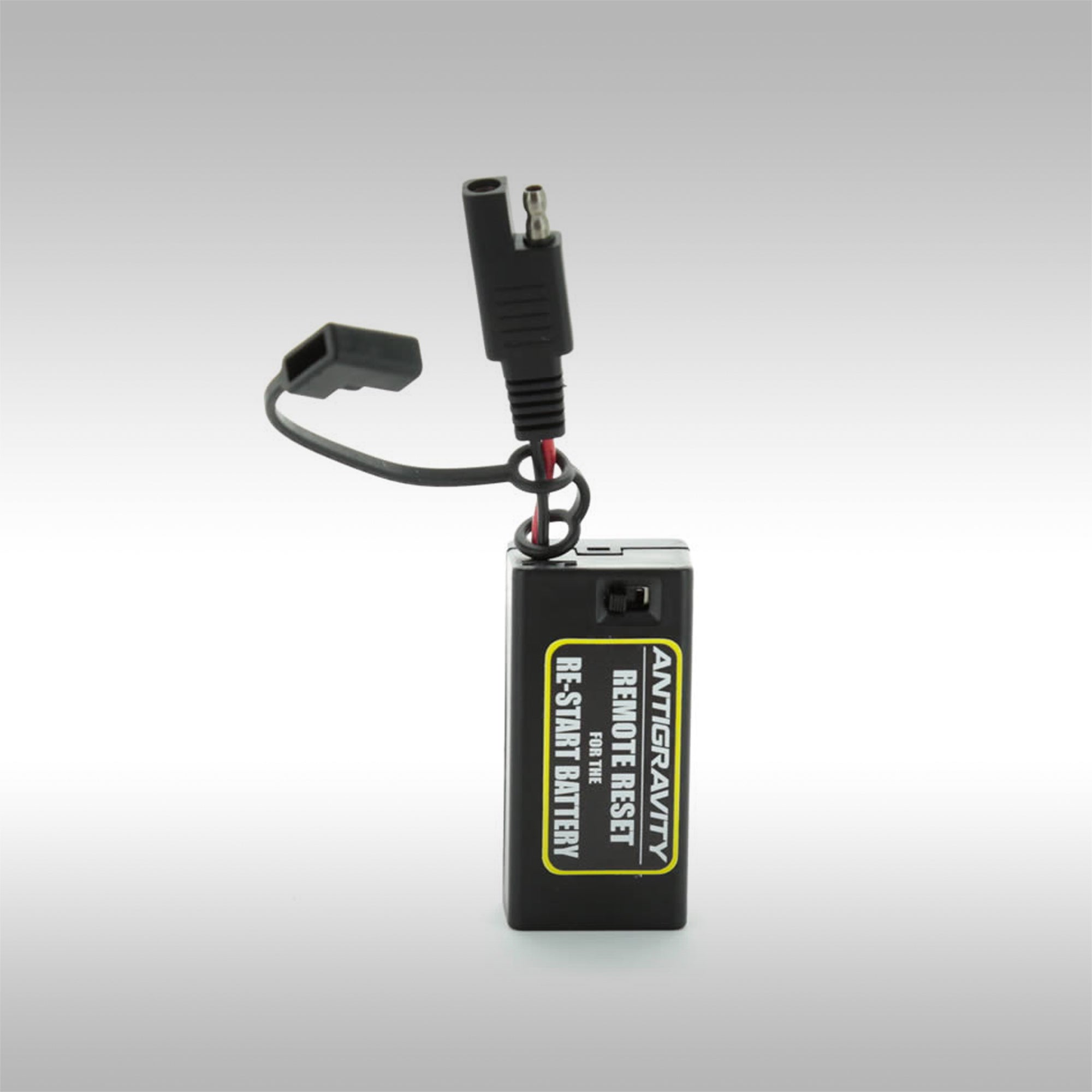 The Antigravity Re-Start Battery Remote. Plug this dongle into the SAE charging cable attached to your bike and activate your re-start battery without taking your seat off. Antigravity lithium motorcycle battery.