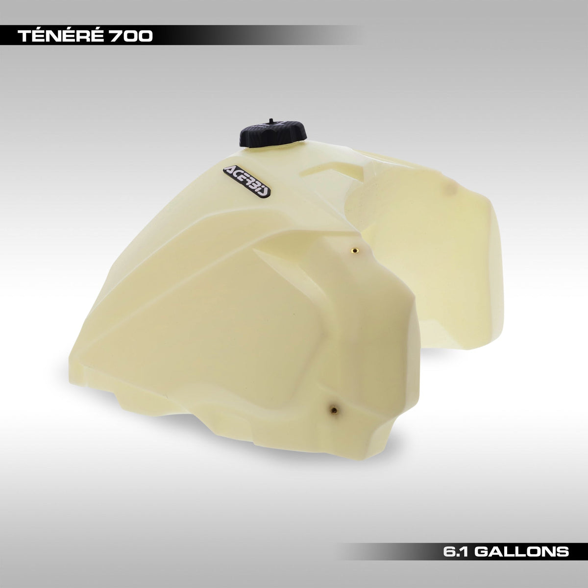 Acerbis 6.1 gallon fuel tank delivers increased range for the Yamaha Tenere 700. Clear plastic.