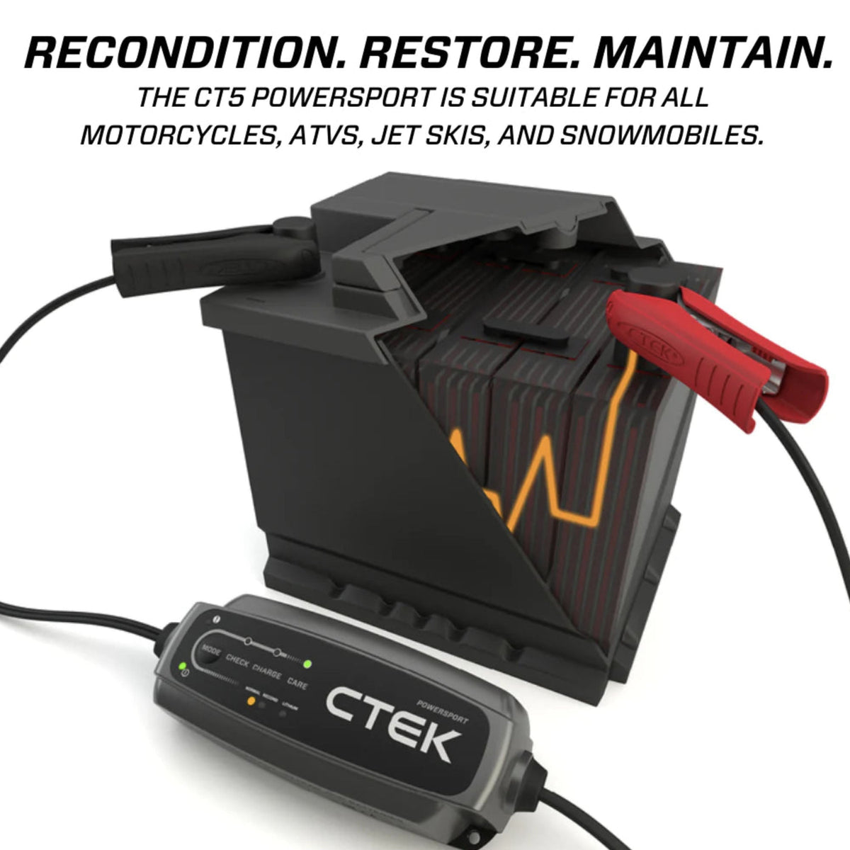 The CTEK CT5 Powersport battery charger is a fully automatic battery charger specifically designed for powersports. Keep your motorcycle, dirtbike, atv, utv, boat and jet ski battery in top working order. Motorcycle maitenance.