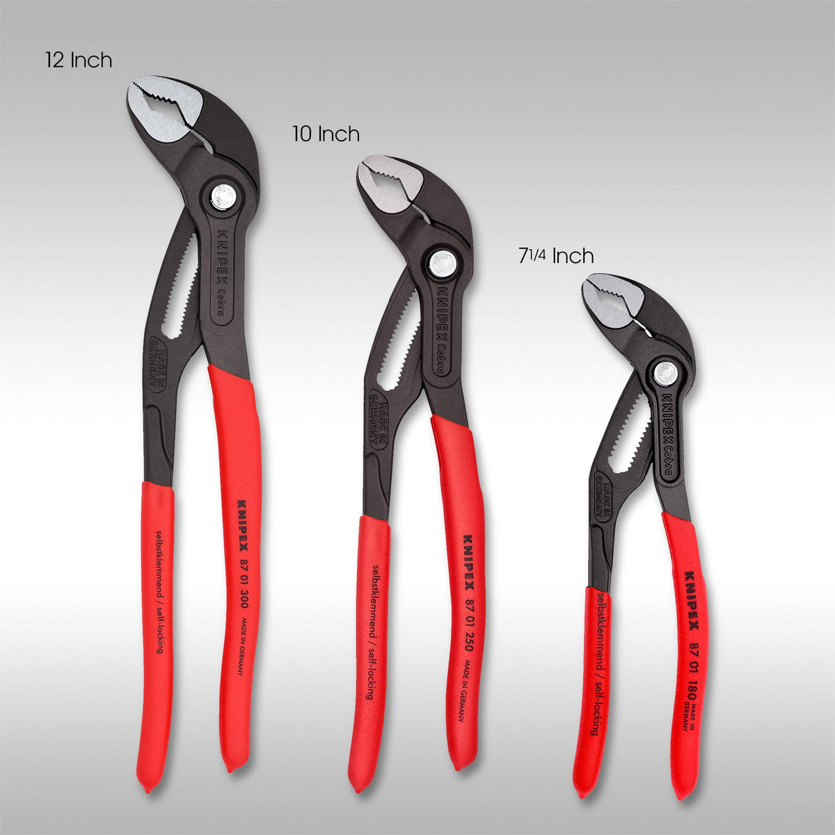 KNIPEX - 3PC COBRA WATER PUMP PLIERS SET - 7 1/4&quot;, 10&quot;, 12&quot;