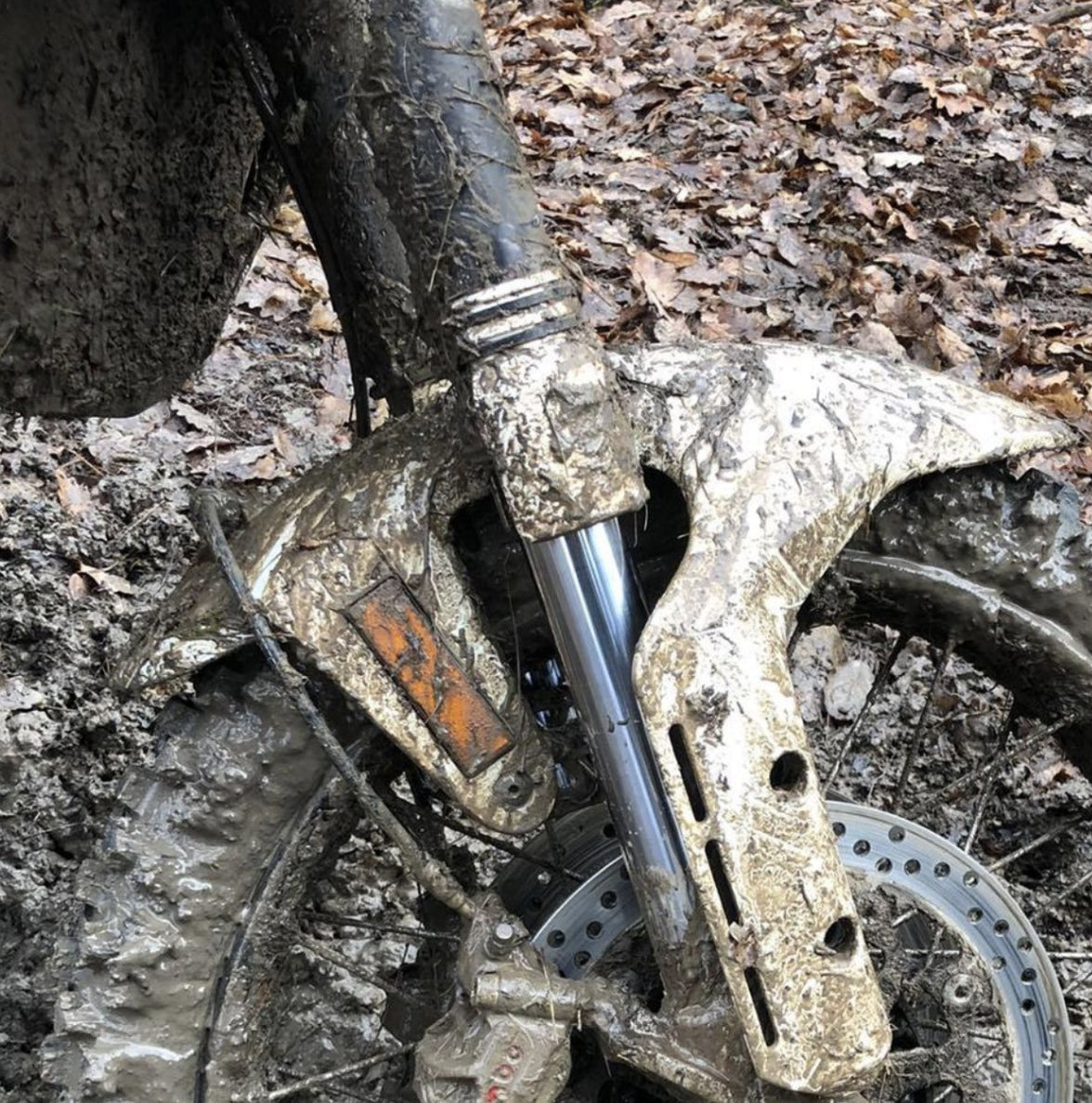 The Muller mud guards installed on a Ducati DesertX. Showing how they work in very muddy conditions. Ducati Desert X parts and accessories.