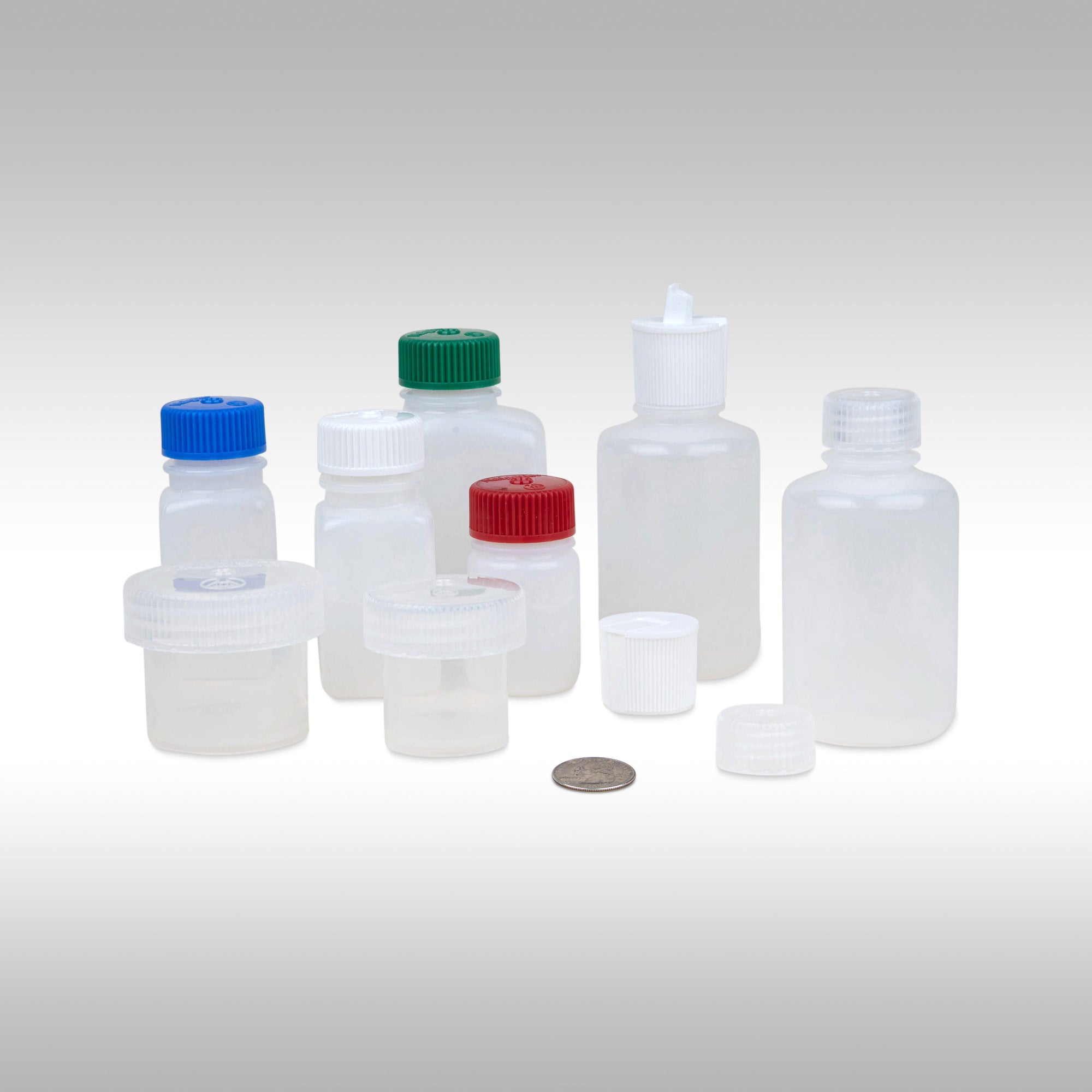 Nalgene travel bottle kits keep your personal care items contained while on the go. Assorted sizes of very high quality bottles in the smaller sizes you need for travel toiletry and kitchen supplies.